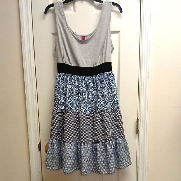 PURE ENERGY (Target) Womens BOHO Gray and Blue Dress. Layered, Size L - Picture 1 of 12